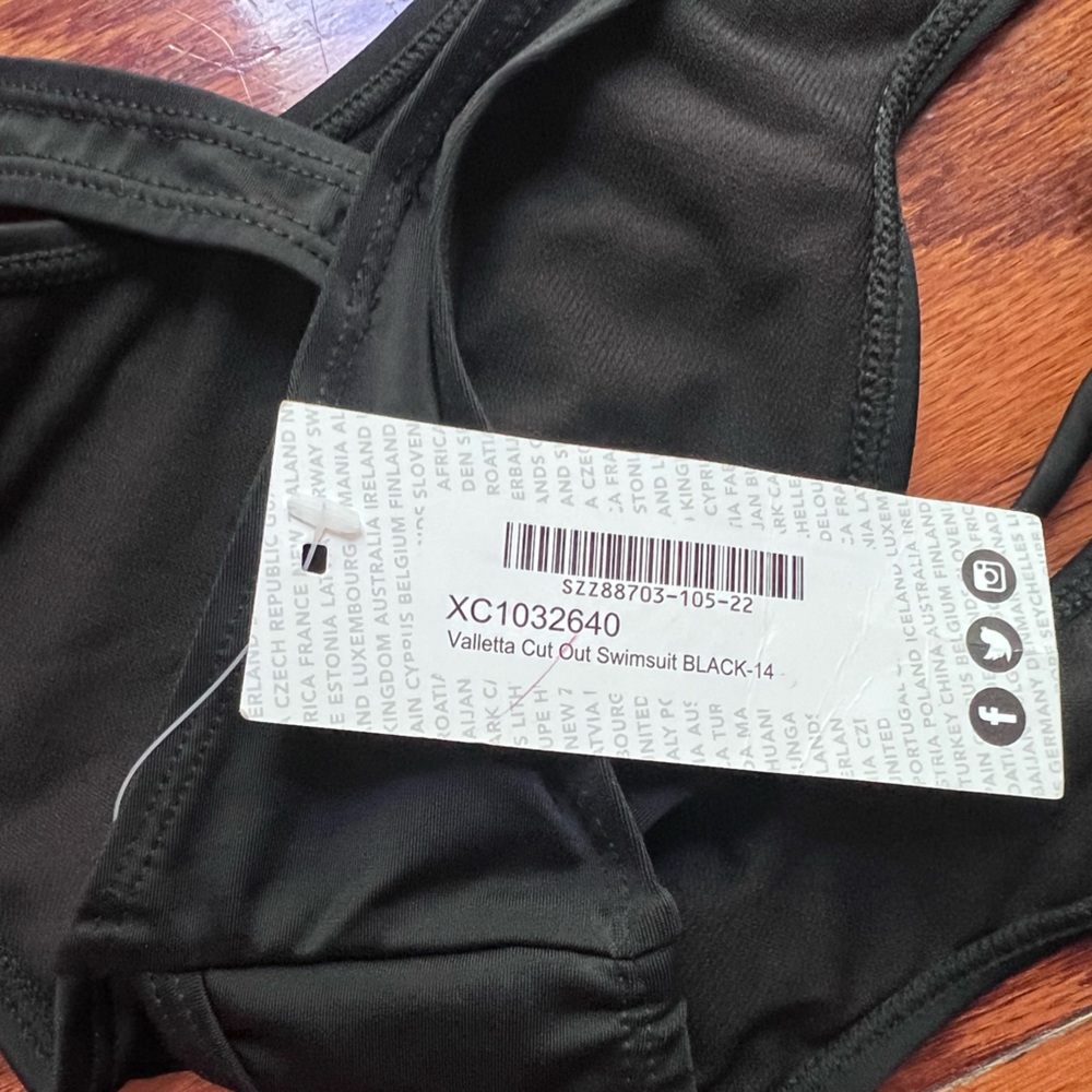 NWT Black Cutout Lace-Up One-Piece Swimsuit - Picture 3 of 3